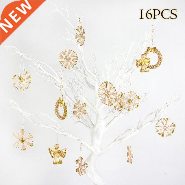 16pcs Christmas Angel Wreath Wheat Straw Christmas Tree Deco