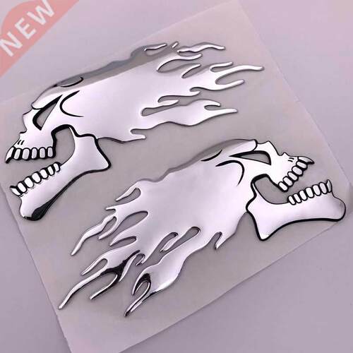 2Pcs/Pair Halloween 3D Silver Chrome Ghost Skull Head Auto M