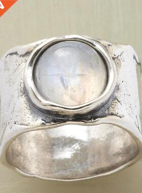 Vintage Round Moonstone Massive Rings for Women White Gold C