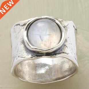Vintage Round Moonstone Massive Rings for Women White Gold C