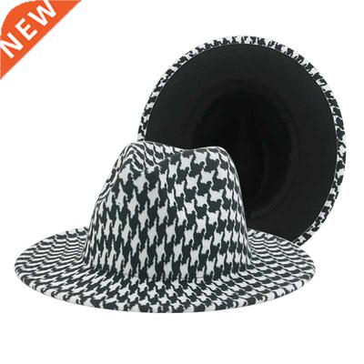 Fedoras Winter Women Hats Houndstooth Plaid Patchwork Hats f