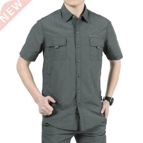 Summer Men Short Sleeve Army Shirts Quick Dry Turn Down Coll