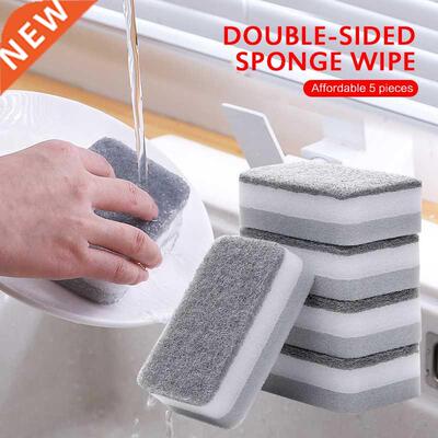 5pcs/set Home Double-sided Cleaning Sponge Scouring Pad Clea
