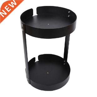 634E 2 Tiers Round Spice Rack Organizer Black Metal