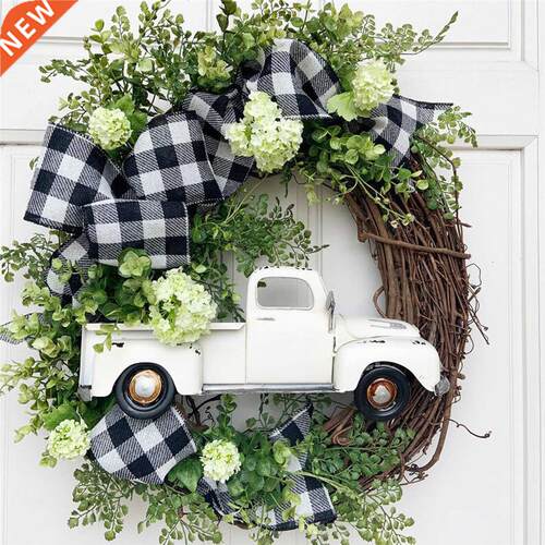 Pumpkin Truck Wreath Farmhouse Vine Christmas Round Floral