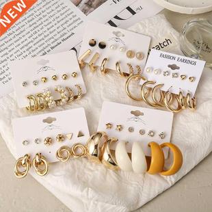 rendy Exquisite Pearl Metal Earrings Set for Women Geometric