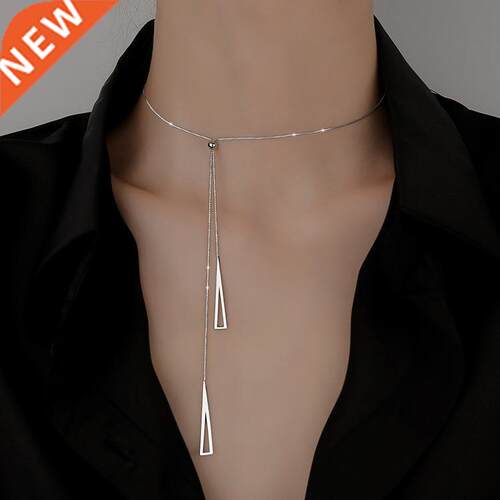 925 Sterling Silver Geometric Triangle Necklace for Women Ad