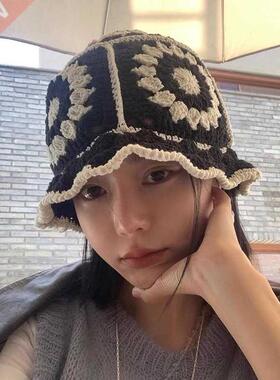 Summer Hollow Crochet Flower Fisherman Hat Women Version Su