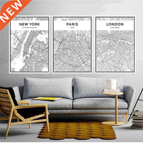 Map Famous City Nordic Canvas Painting Home Decor Wall Art