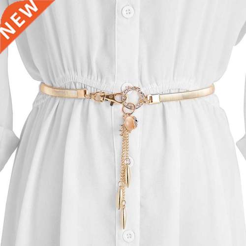 Rhinestone Pendant Metal Buckle Belt for Women Elastic Waist