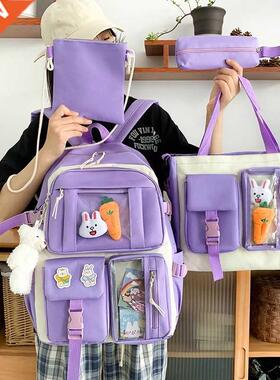 4 Pcs Sets Children's School Backpack Kawaii Women's Backpac