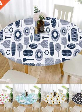 Round Printed Tablecloth 60/100/120cm Waterproof Non-slip