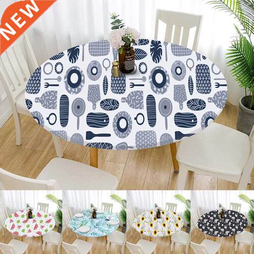 Round Printed Tablecloth 60/100/120cm Waterproof Non-slip