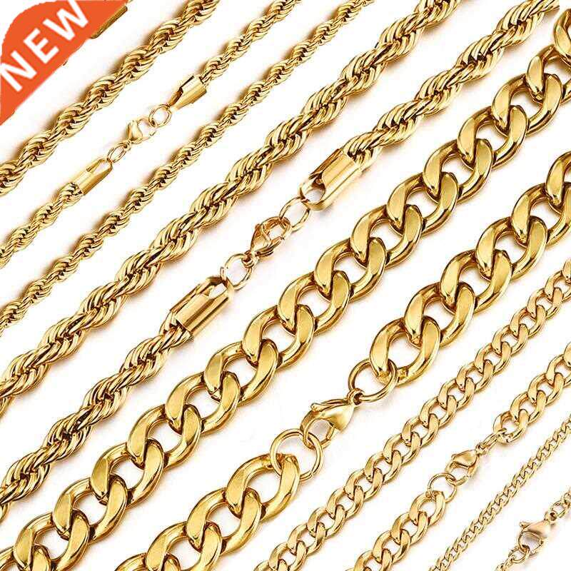 Gold Color Solid Chain Necklace Stainless Steel Link Choker