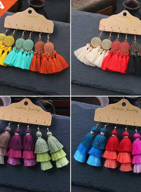 21 style Bohemian Colored cotton Tassel Earrings Pagoda fan