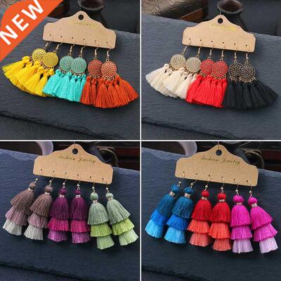 21 style Bohemian Colored cotton Tassel Earrings Pagoda fan