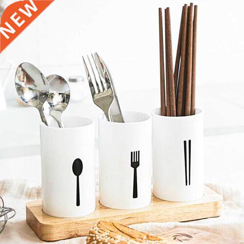 Flatware Organizer with Wood Base Cutlery Utensil Holder