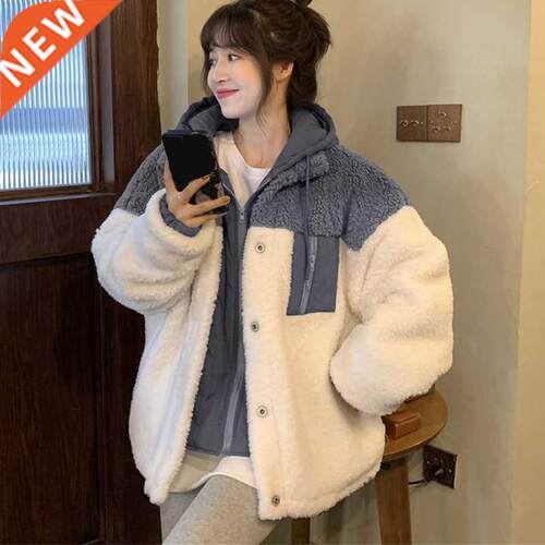 Lamb Wool Patchwork Women's Zipper Jackets Long Slee