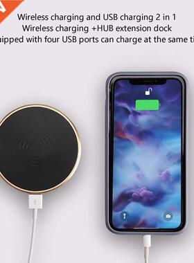 USB HUB with Wireless Charger USB 2.0 Docking Station 4 X US