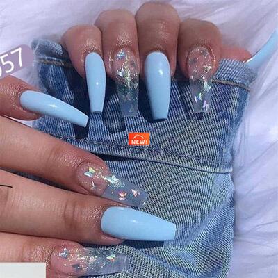 Fake nails overhead with glue coffin artificial nails tips