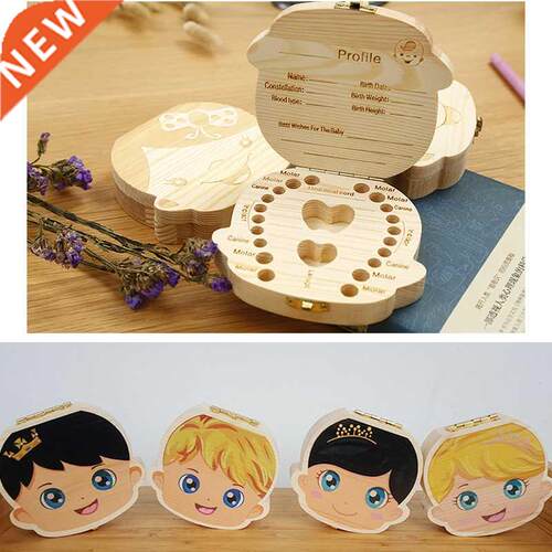 Baby Wood Tooth Box Organizer Milk Teeth Storage Language S