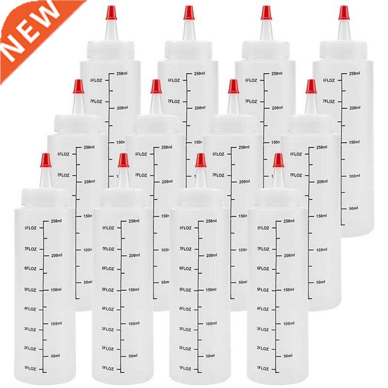 12-Pack 8 Oz Condiment Squeeze Bottles with Red Tip Cap - Du