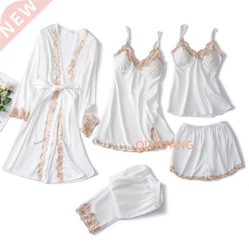 5pcs V-Neck Nightwear Pajamas Sets Bride Wedding Nightwear S