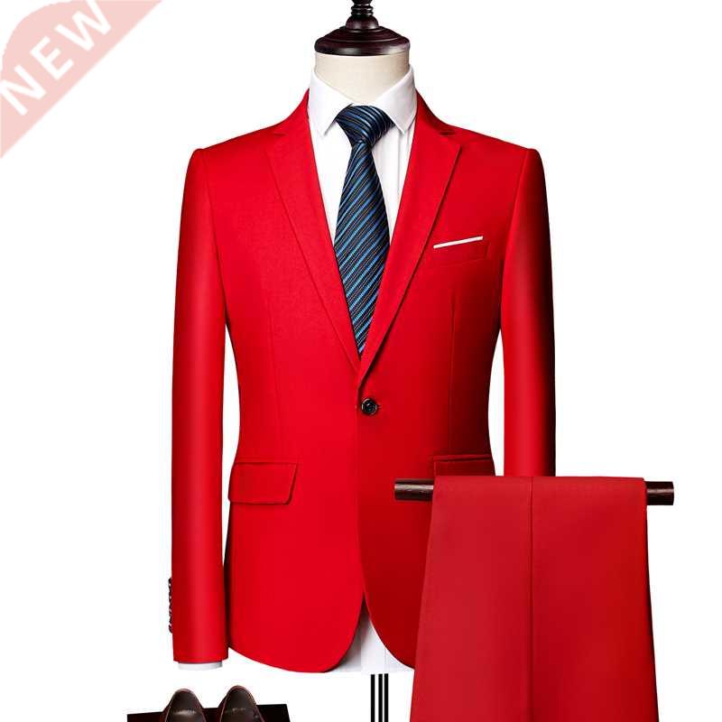 Men's Spring and Autumn Solid Color 11 Color 2-piece Suit Ca