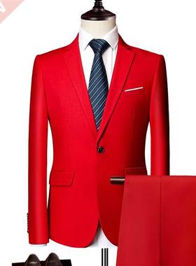 Men's Spring and Autumn Solid Color 11 Color 2-piece Suit Ca