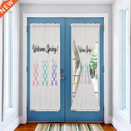 Easter Plaid Bunny Silhouette Window Curtain for Living