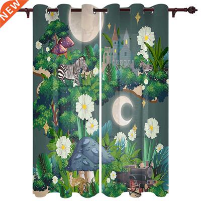 Jungle Tropical Plant Window Curtains Kitchen Bedroom