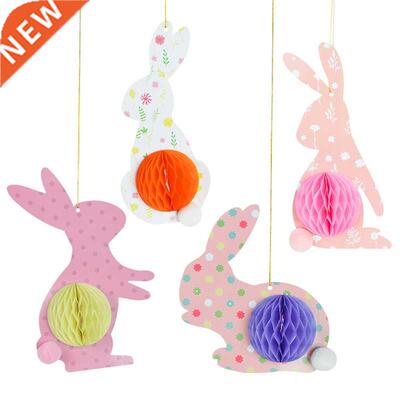 4Pcs Colorful Hanging Paper Bunny Decora Honeycomb Rabbit Ga