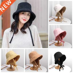 Winter Women Lamb Fur Fisherman Hat Warm Female Caps Ear Pro