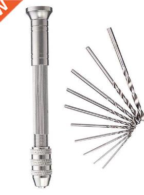 Mini Micro Aluminum Hand Drill With Keyless Chuck +10Pcs