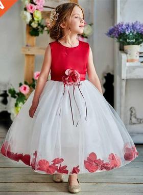 Kds Flowers Rbbons Dresses for Grls Floral Red Robe Vest