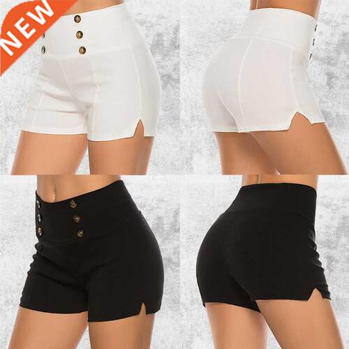 Vintage High Waist Shorts Summer Solid Color Women Casual Wi