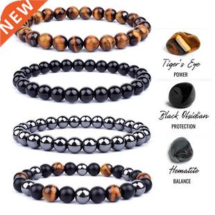 Natural Tiger Eye Obsidian Hematite Beads Bracelets Men for