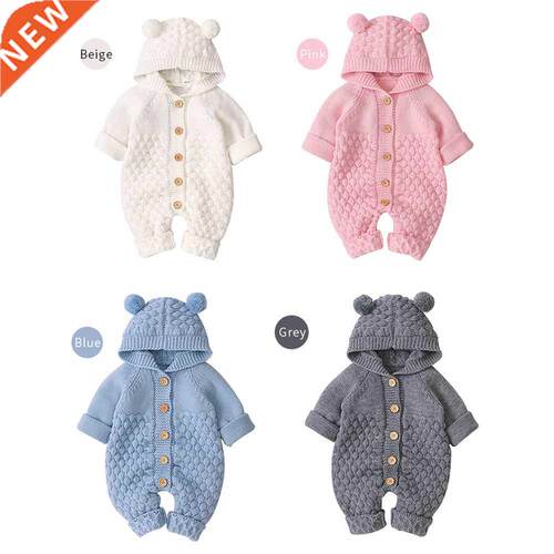 Autumn Winter Newborn Baby Boys Girls Bear Ear Knit Romper H