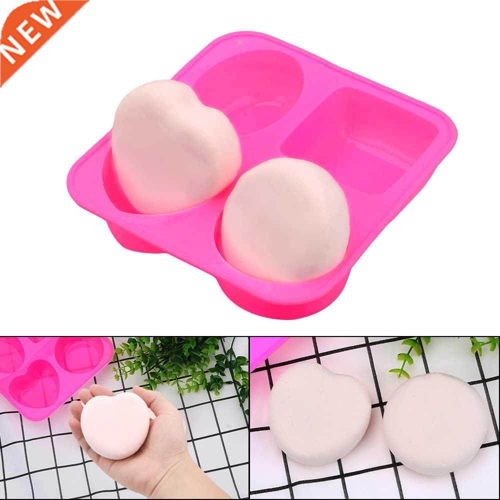 4 Cavity Silicone Soap Molds Round Oval Heart Square Shape