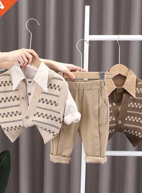 OLEKID 2022 Spring 3PCS Baby Boys Clothing Set Sweater Cardi