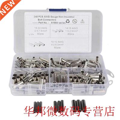 240pcs 22-18 16-14 12-10 AWG Gauge Non-Insulated Butt Connec