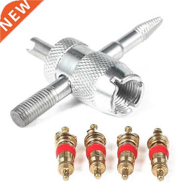 Car Bike Tire Accessory + 4 Valve Stem Core 4 Way Tyre Valve