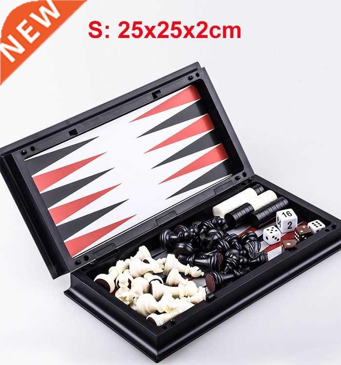 Magnetic Chess Backgammon Checkers Set Foldable Chess Board
