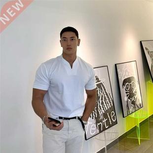 2020 New Arrived V neck short sleeve men t shirt Slim Fit t-