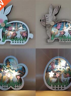 2022 Easter Decoration for Home Wooden Easter Bunny LED