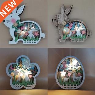 2022 Easter Decoration for Home Wooden Easter Bunny LED