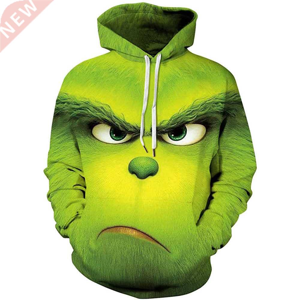 3d Anime Hoodie Green Grinch Men's Pullover Jacket Winter Ca图片