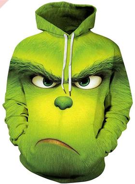 3d Anime Hoodie Green Grinch Men's Pullover Jacket Winter Ca