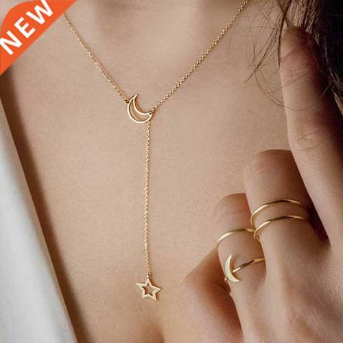 Hollow Moon Star Pendant Gold Silver Color Necklace Fashion