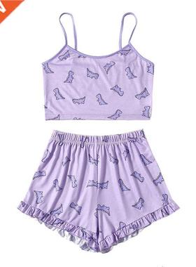 Suer Woen Pajaa Set Cute Printed Pattern Pajaas Suspen